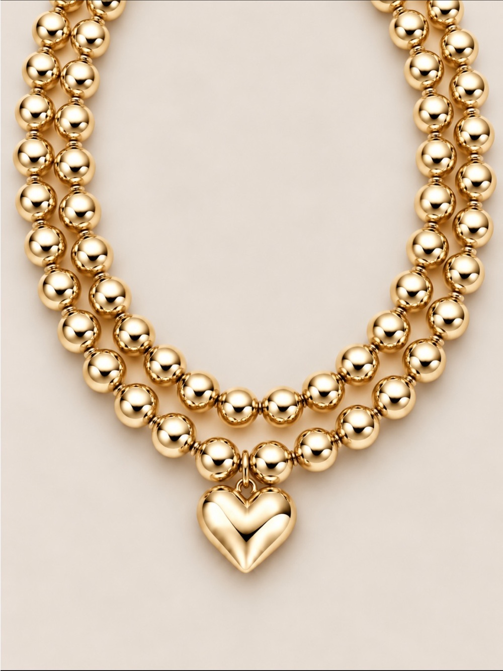 New! Gold Beaded Heart Necklace Statement Stack Set NWOT